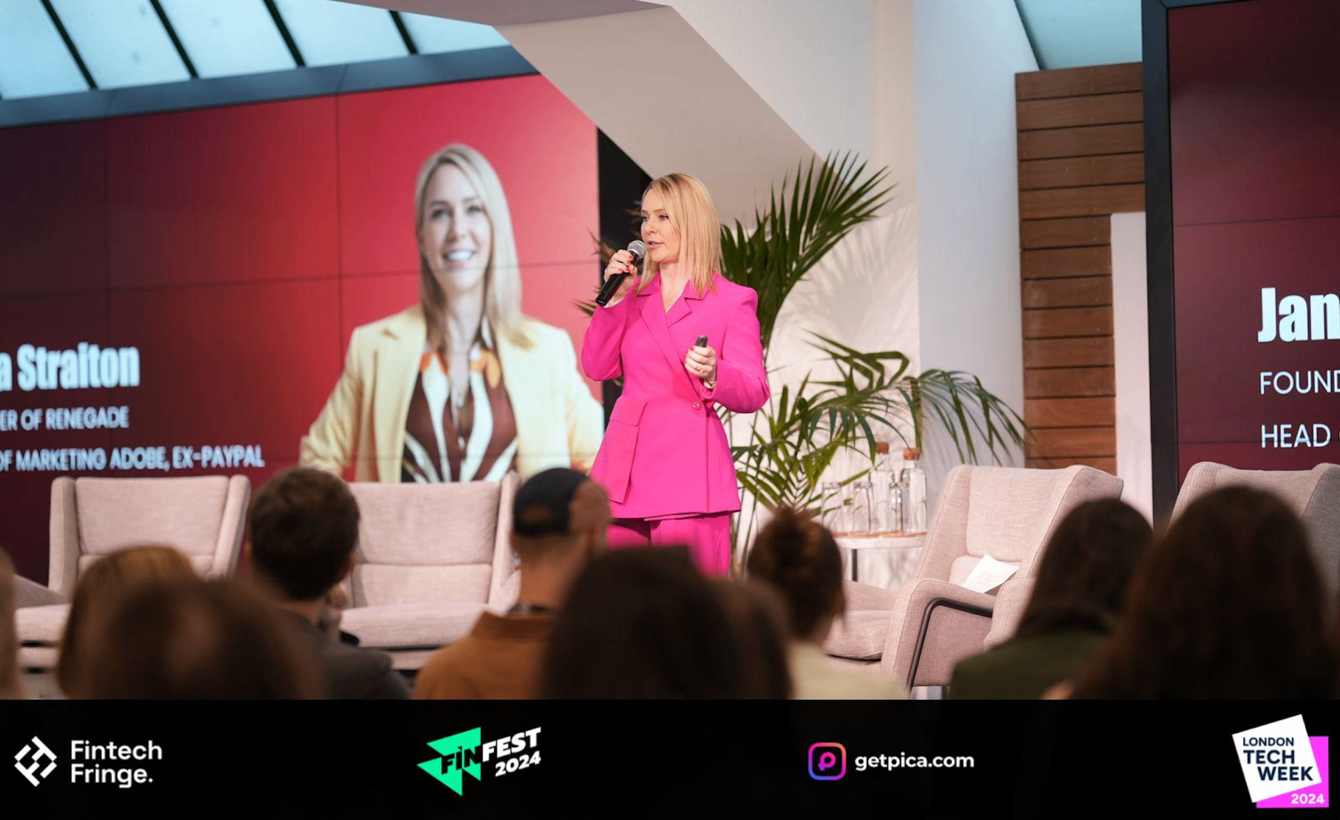 Jana Straiton delivering a keynote on stage at The Fintech Fringe.